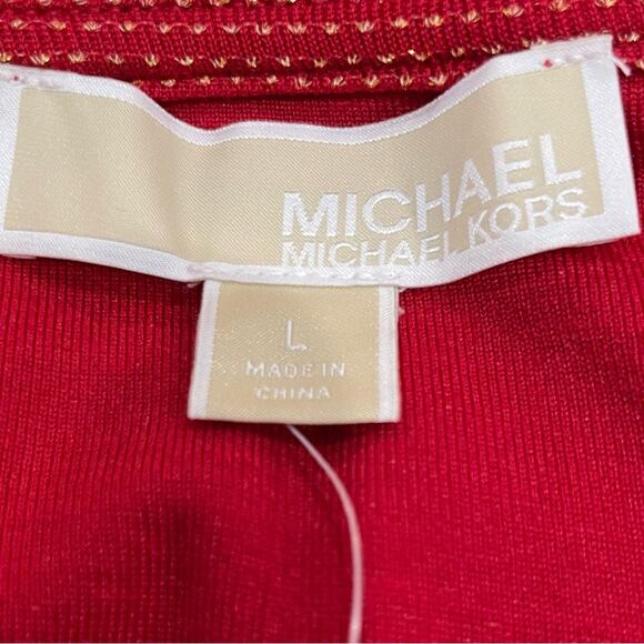 NWT Michael Kors Red Gold Glitter Dot LongSleeve Stretchy Dress Size Large - Picture 11 of 13
